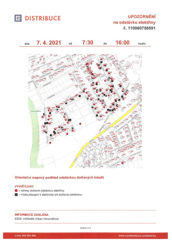 Odstávka elektřiny mapa